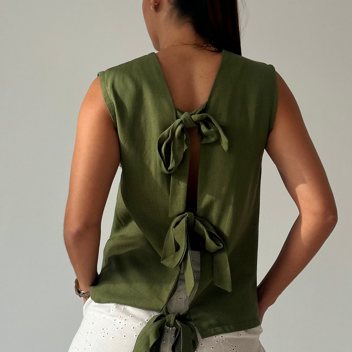 Blusa lazos Espalda Amarilla (Lino + algodón)