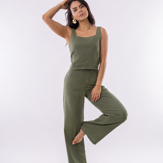 Set: Sarai + Crop Botón (verde)