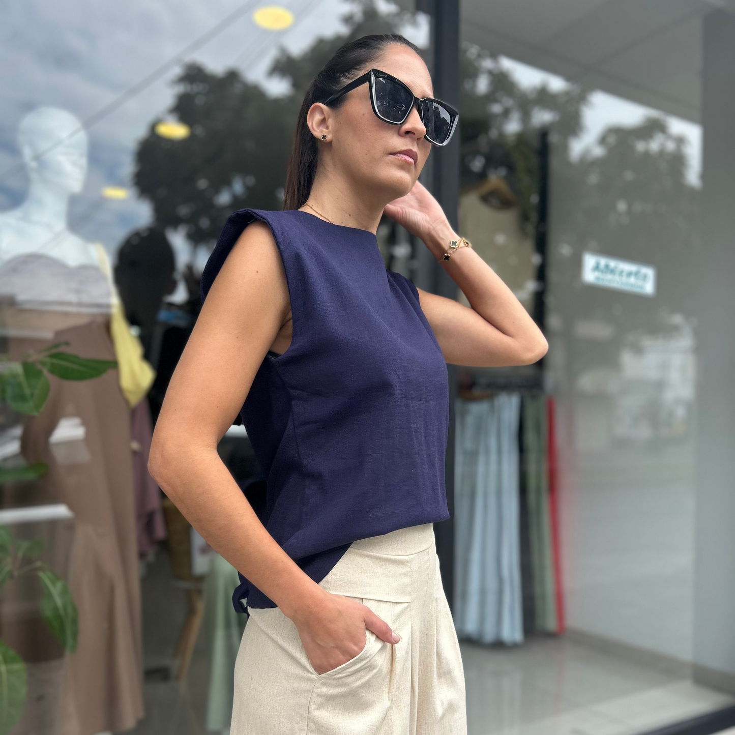 Blusa lazos Espalda (Lino + algodón)