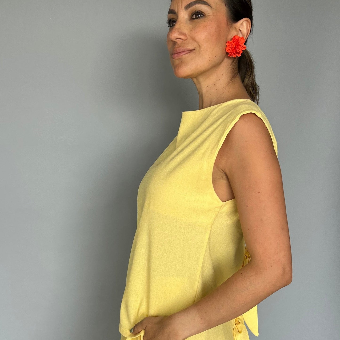 Blusa lazos Espalda  Amarilla (Lino + algodón)