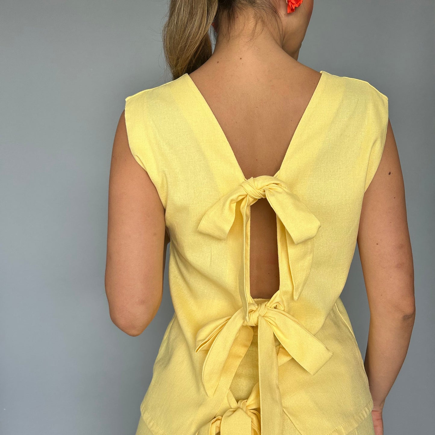 Blusa lazos Espalda  Amarilla (Lino + algodón)