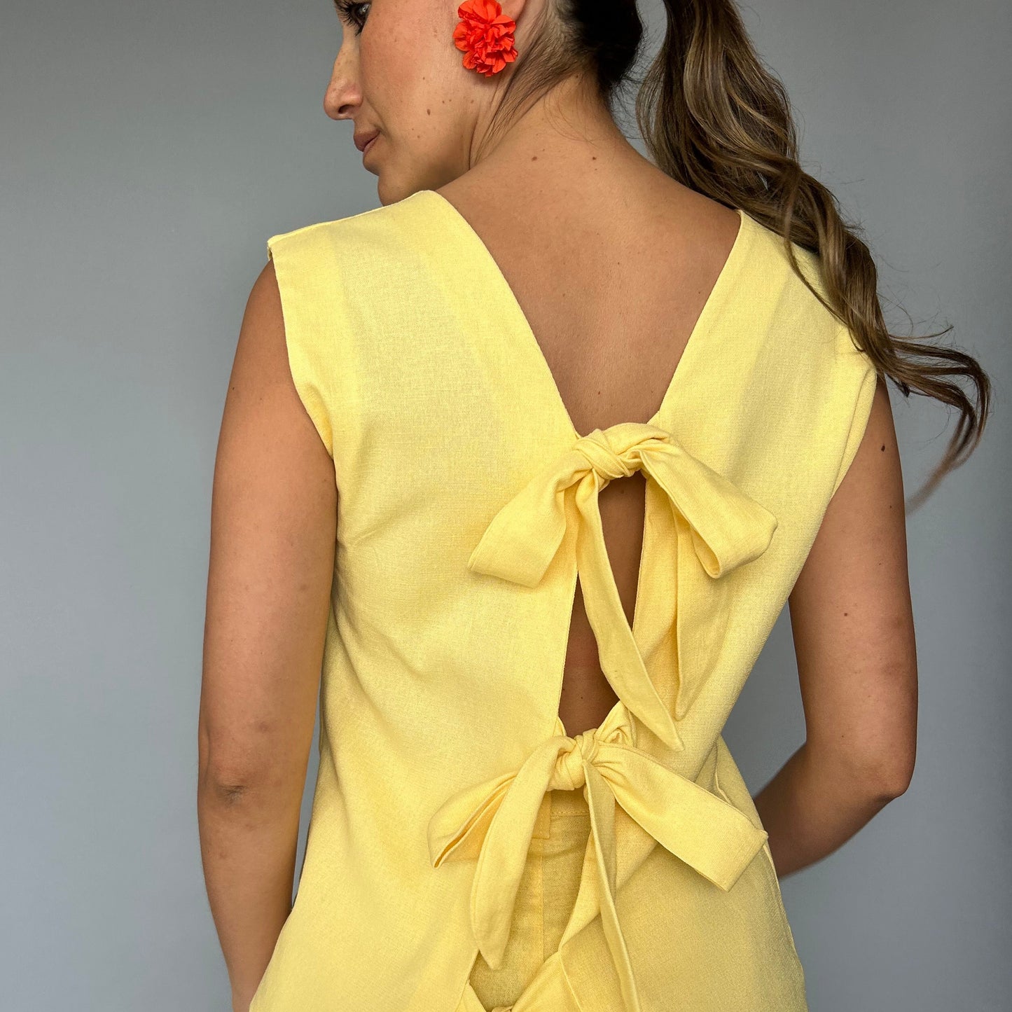 Blusa lazos Espalda  Amarilla (Lino + algodón)