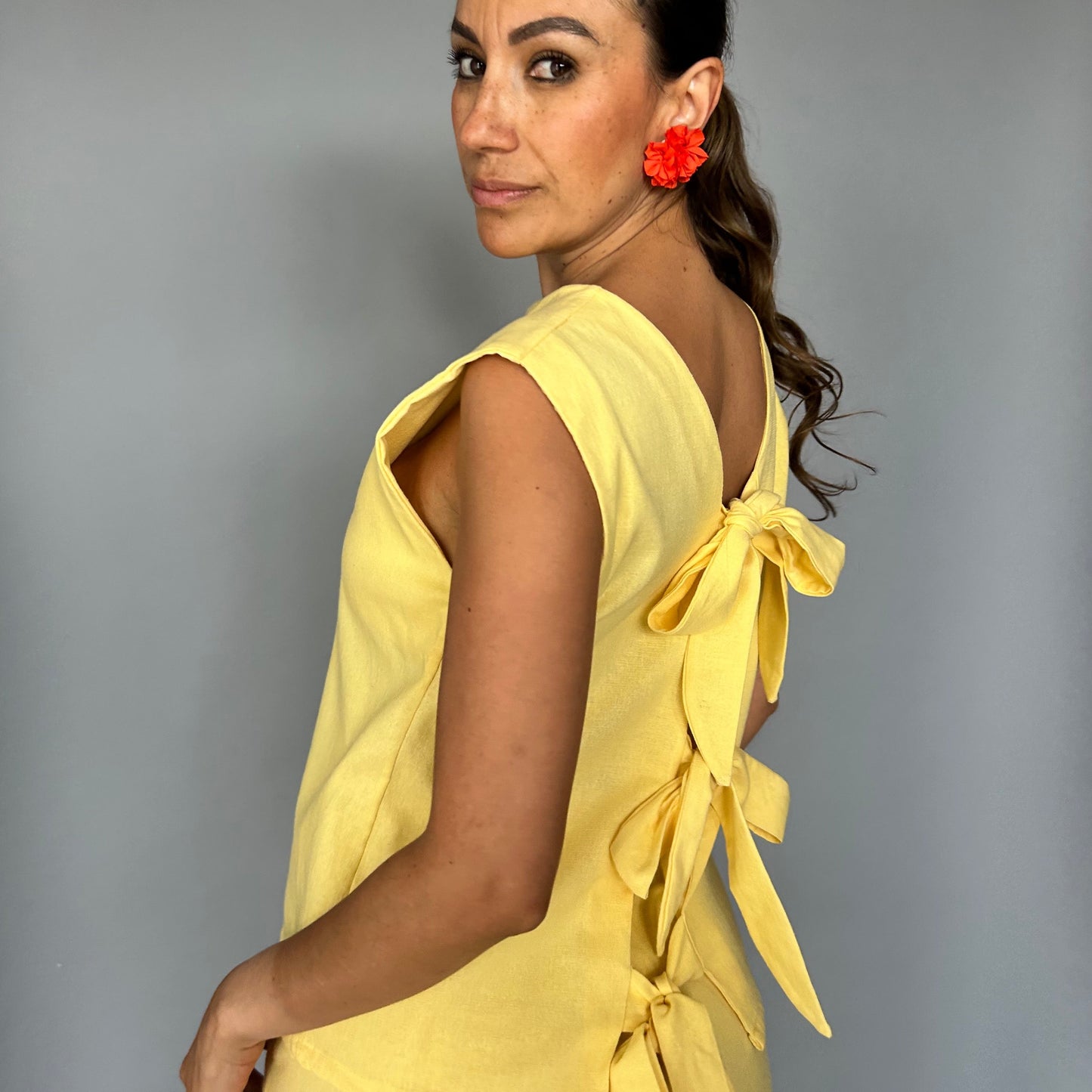 Blusa lazos Espalda  Amarilla (Lino + algodón)