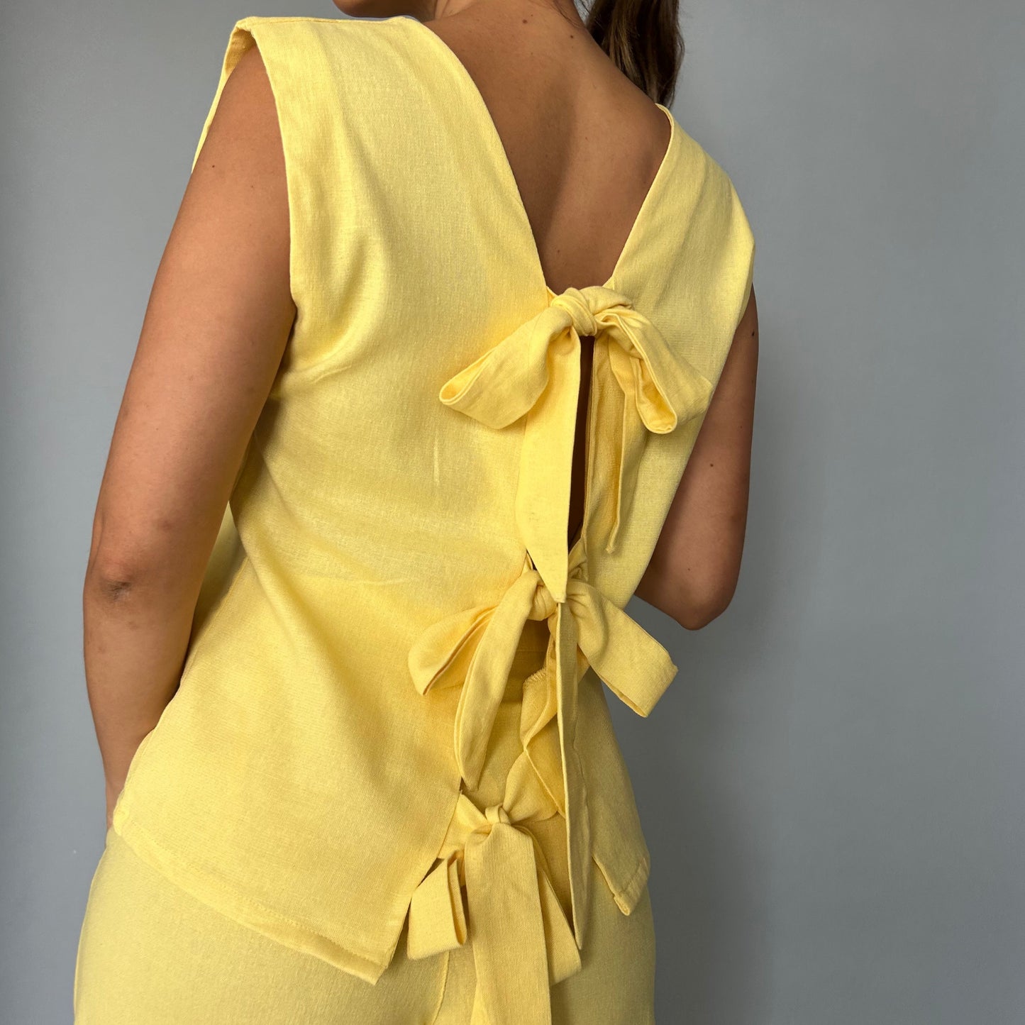 Blusa lazos Espalda  Amarilla (Lino + algodón)
