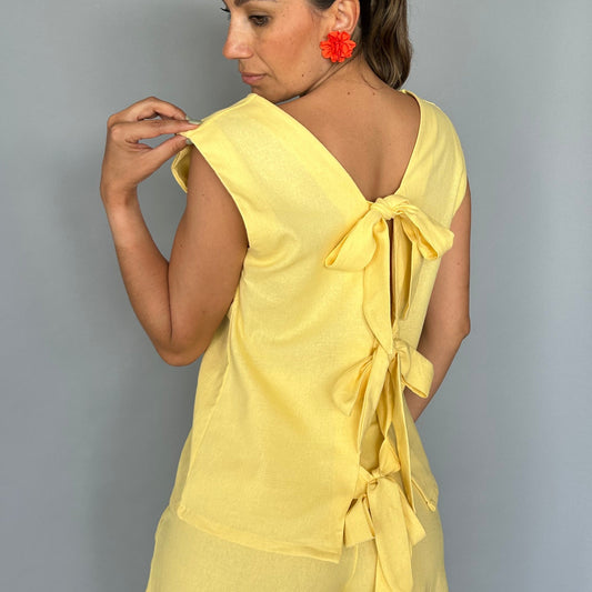 Blusa lazos Espalda  Amarilla (Lino + algodón)