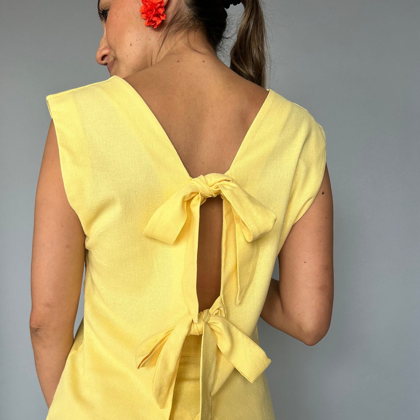 Blusa lazos Espalda  Amarilla (Lino + algodón)