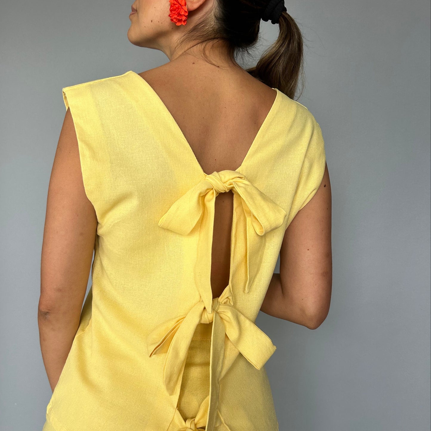 Blusa lazos Espalda  Amarilla (Lino + algodón)