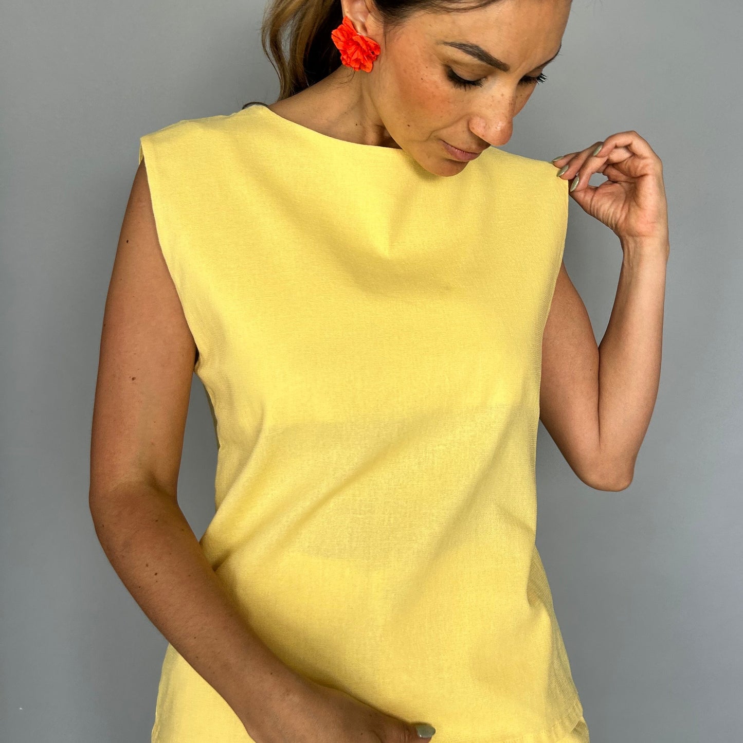 Blusa lazos Espalda  Amarilla (Lino + algodón)