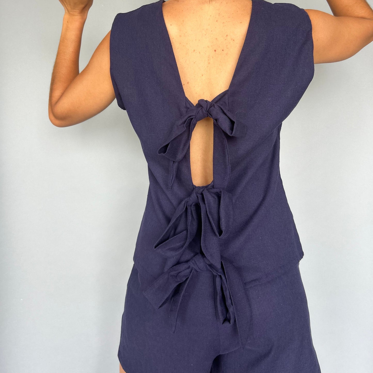 Blusa lazos Espalda  Amarilla (Lino + algodón)