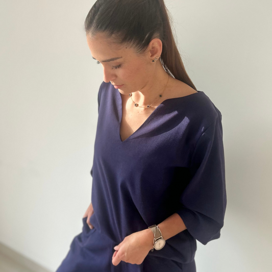 Camisa Manga Campana Menta Azul Marino